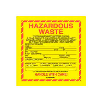 Labels & Dispensers | Labels - DOT Labels | Hazardous Waste California 6