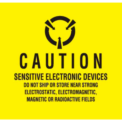 Caution Sensitive Electronic Devices 2" x 2" - Yellow / Black