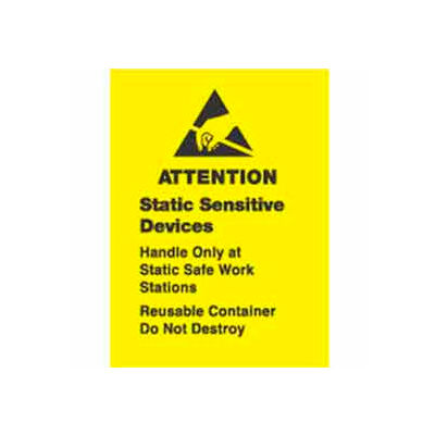 "Attention Static Sensitive Devices" Labels, 1-1/2"L x 1"W, Yellow & Black, Roll of 500