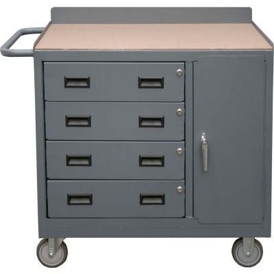 Durham 2211A-TH-LU-95 Mobile Bench Cabinet - 4 Drawers & Square Edge Top 41-7/8 x 18-1/8 x 38-1/2