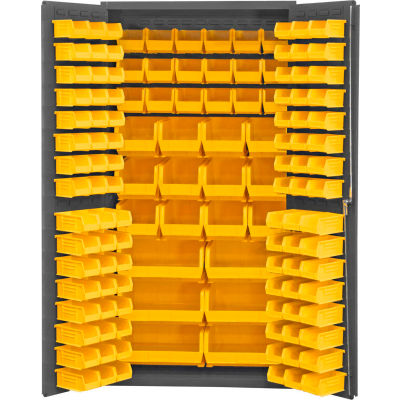 Bins Totes Containers Bins Cabinets Durham Storage Bin Cabinet 3501 Bdlp 132 95 132 Yellow Hook On Bins 36 W X 24 D X 72 H B517771 Globalindustrial Com