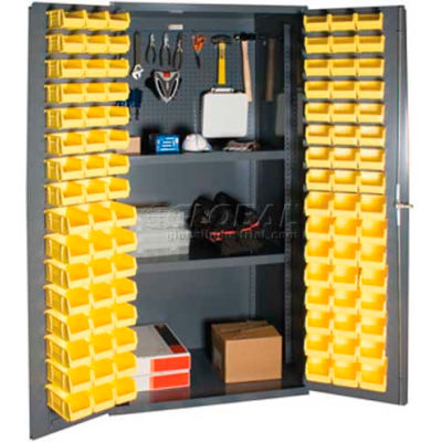 Durham Small Parts Storage Cabinet 3501-DLP-PB-96-2S-95 - w/Pegboard, 96 Bins, 2 Shelves