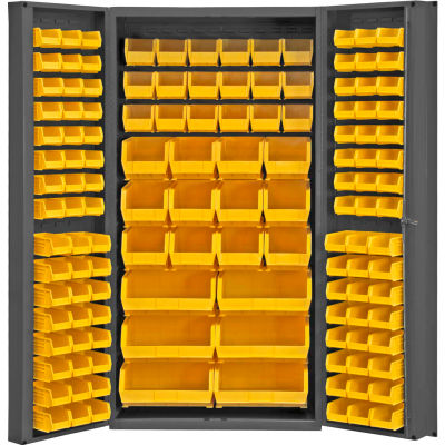 Durham Storage Bin Cabinet DC-BDLP-132-95 - 132 Yellow Hook-on Bins, Deep Door 36"W x 24"D x 72"H