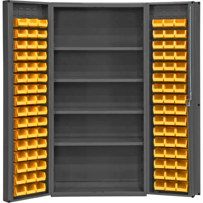 Durham Storage Bin Cabinet DC-DLP-96-4S-95 - 96 Yellow Hook-on Bins, 4 Shelves 36"W x 24"D x 72"H 