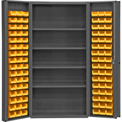 Durham Storage Bin Cabinet DC-DLP-96-4S-95 - 96 Yellow Hook-on Bins, 4 Shelves 36"W x 24"D x 72"H