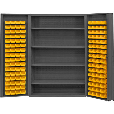Durham Storage Bin Cabinet DC48-128-4S-95 - 128 Yellow Hook-on Bins, 4 Shelves 48"W x 24"D x 72"H