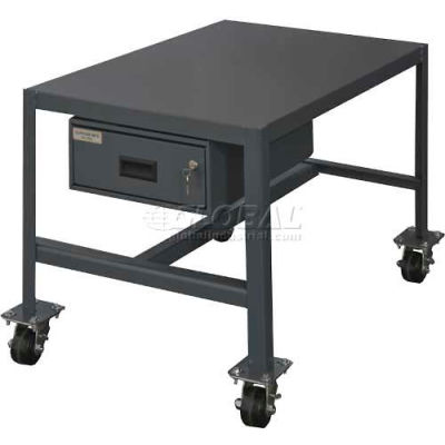 Durham Mfg. Mobile Machine Table W/ Drawer, Steel Square Edge, 24"W x 18"D x 30"H, Gray