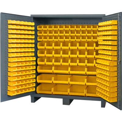 Durham Jumbo Bin Cabinet SSC-722484-BDLP-264-95 - 264 Yellow Hook-On Bins, 72"W x 24"D x 84"H