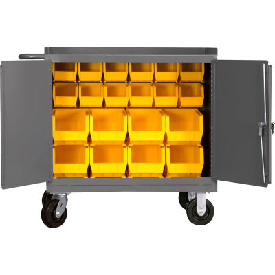 Durham Mfg. Mobile Bench Cabinet, 20 Bins, 36"W x 24"D, Gray