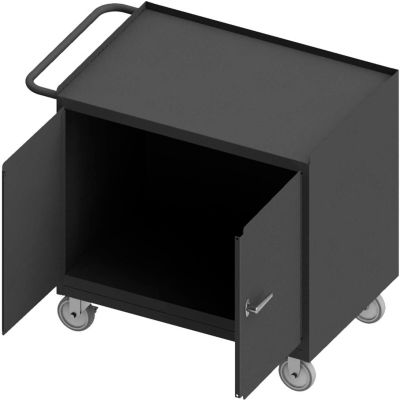 Durham Mobile Bench Cabinet - Steel Top, 2 Locking Doors - 42-1/8"W x 25-13/16"D x 36-3/8"H