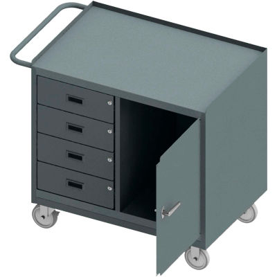 Durham Mobile Bench WorkStation - Rubber Mat Top, Locking Door & 4 Drawers 42-1/8 x 24-1/4 x 36-3/8
