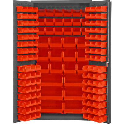 Durham Storage Bin Cabinet 3501-BDLP-132-1795 - 132 Red Hook-On Bins 36"W x 24"D x 72"H