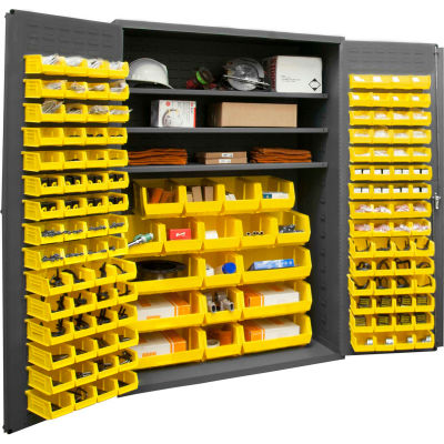 storage bins bin cabinet cabinets durham hook 3s adj shelves yellow dx72 wx24 totes containers globalindustrial grainger shelf