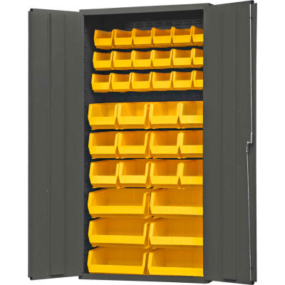 Durham Welded Bin Cabinet 3602-BLP-36-95 - 36" Flush Door 36 Yellow Bins