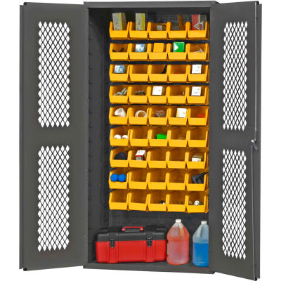 Durham Expanded Metal Door Bin Cabinet EMDC361845B95 - 45 Yellow Bins 36"W x 18"D x 72"H
