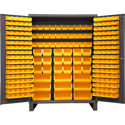 Global Industrial™ Bin Cabinet Flush Door - 227 Yellow Bins, 16 Ga. All-Welded Cabinet 60x24x84