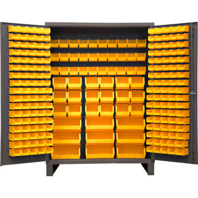 Global Industrial Bin Cabinet Flush Door - 227 Yellow Bins, 16 Ga. All-Welded Cabinet 60x24x84