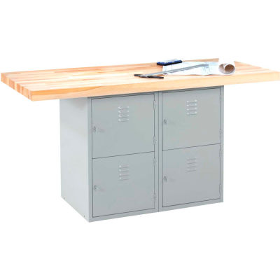2-Station Workbench W/0 Vises (4 Lockers) - Gray