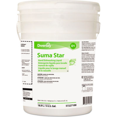Diversey Suma Star D1 Hand Dishwashing Detergent, Unscented, 5 Gallon Pail - 957227100
