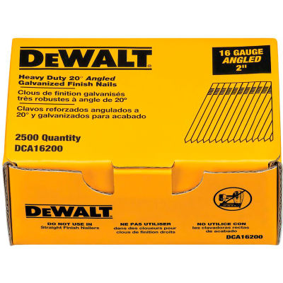 DeWalt 20° Angled Finish Nails, DCA16200, 16 Gauge, 2"L, 2500/Box, Minimum of 4 Boxes - Pkg Qty 4