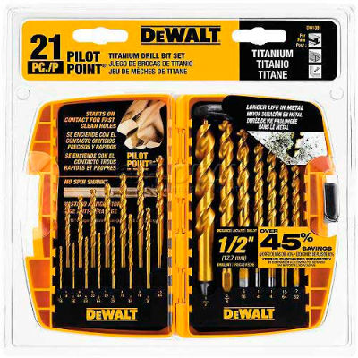 DeWALT® Pilot Point® Titanium Drill Bit Set, DW1361, 21 Piece Set - Pkg Qty 5