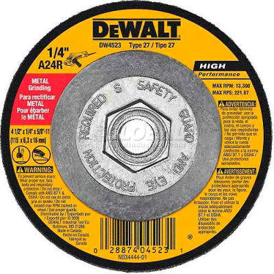 DeWalt DW4523 Metal Grinding Wheel Type 27 4-1/2" DIA. 24 Grit Aluminum Oxide - Pkg Qty 10