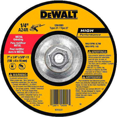 DeWalt DW4999 Metal Grinding Wheel Type 27 7" DIA.  24 Grit Aluminum Oxide - Pkg Qty 10