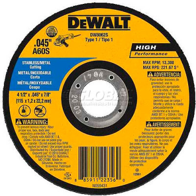 DeWalt DW8065 Metal & Stainless Cutting Wheel 7" DIA..045" Thick Aluminum Oxide - Pkg Qty 25