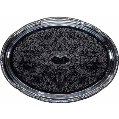 Winco CMT-1014 Oval Serving Tray, 14-3/4"L, Chrome, Gadroon Edge W/ Engraving - Pkg Qty 12