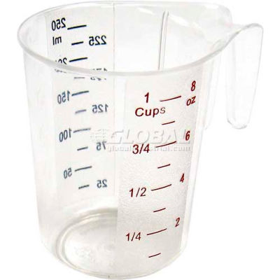 Winco PMCP-25 Measuring Cup W/ Red & Blue Markings, 1 Cup, Clear, Plastic - Pkg Qty 12
