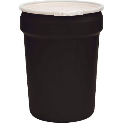 Eagle Black Plastic Lab Pack Drum 1601BLK with Plastic Lever Lock & Lid - Open Head - 30 Gallon
