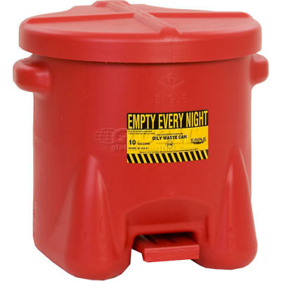 Eagle 10 Gallon Poly Waste Can W/ Foot Lever, Red - 935FL