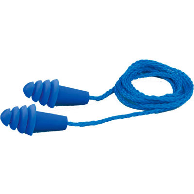 Elvex® Quattro™ Reusable Earplugs, NRR 27, Corded, Blue, 100 Pairs/Box