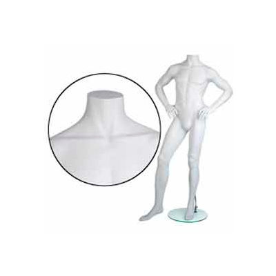 Male Mannequin - Headless, Hands on Hips, Right Leg Forward - Cameo White