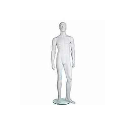 Male Mannequin - Molded Head, Arms by Side, Left Leg Bent - Cameo White