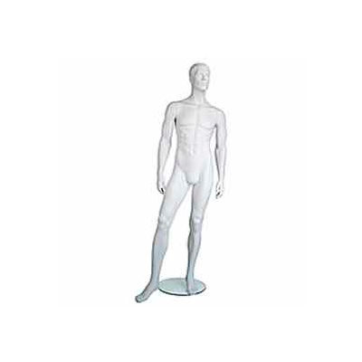 Male Mannequin - Molded Head, Hands by Side, Right Leg Forward - Cameo White