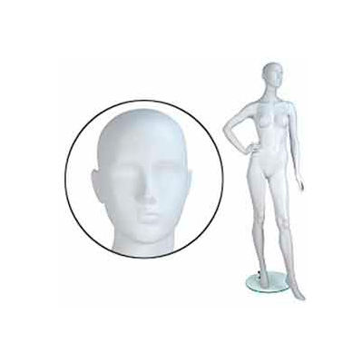 Fem. Mannequin - Abstr. head, Right Hand On Hip, Left Leg Bent - Cameo White