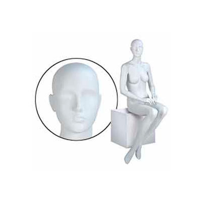 Fem. Mannequin - Abstr. head, Hands on Lap, Seated - Cameo White