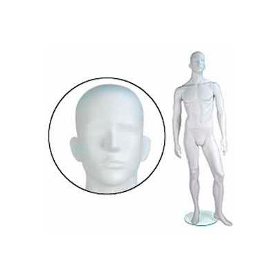 Male Mannequin - Abstr. Head, Arms by Side, Left Leg Forward - Cameo White