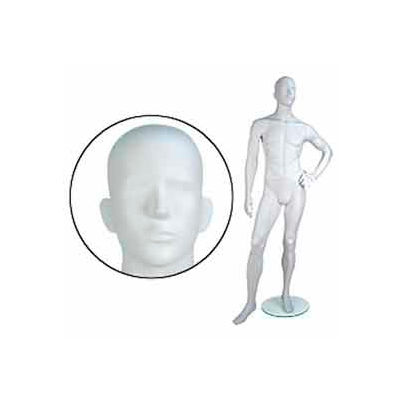 Male Mannequin - Abstr. Head, Left hand on Hip, Left Leg Forward - Cameo White