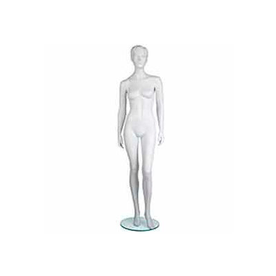 Female Mannequin - Molded Hair, Hands by Side, Left Leg Bent - Cameo White