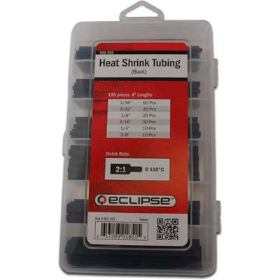 Eclipse Tools 902-355 Heat Shrink Tubing, 4"L, Black, 160 Pcs