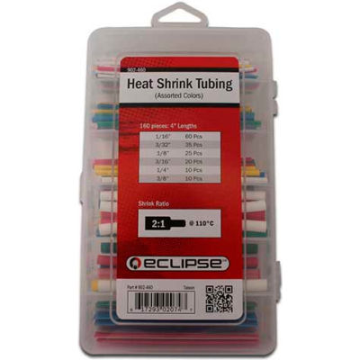 Eclipse Tools 902-460 Heat Shrink Tubing, 4"L, Assorted, 160 Pcs