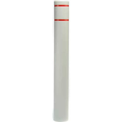 Post Guard® Bollard Cover CL1385C, 4-1/2"Dia. X 52"H, Grey W/Red Tape