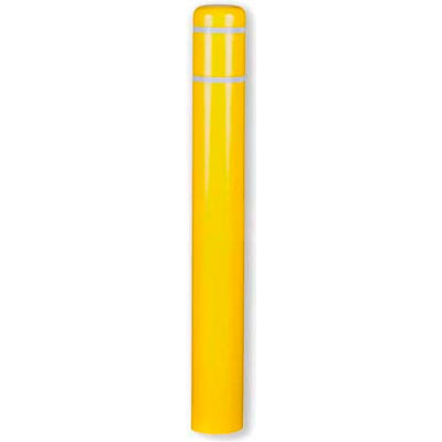 Post Guard® Bollard Cover CL1386E, 7"Dia. X 60"H, Yellow W/White Tape