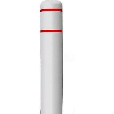 Post Guard® Bollard Cover CL1386J, 7"Dia. X 60"H, White W/Red Tape