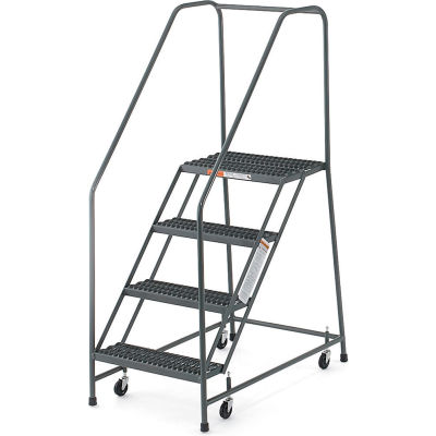 EGA Steel EZY-Climb Ladder w/ Handrails 4-Step, 24" Wide Grip Strut, Gray, 450 lb. Cap. - R033