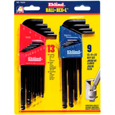 Eklind 13222 .050-3/8" & 1.5MM-10MM 22Pc. Ball End Combo Metric & SAE Hex Key Set