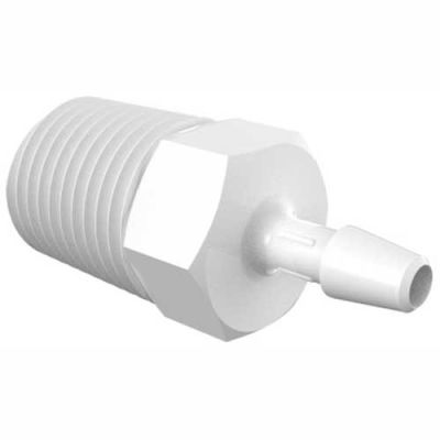 Eldon James 1/4-18 NPT to 5/32" Barbed Adapter, White Polypropylene