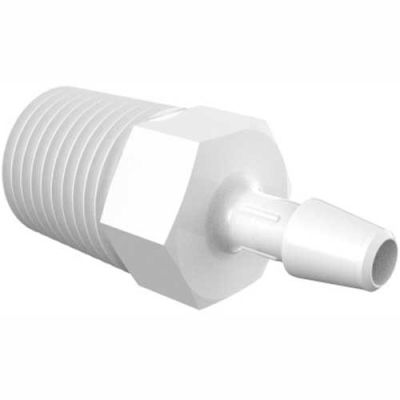 Eldon James 1/4-18 NPT to 3/16" Barbed Adapter, White Polypropylene